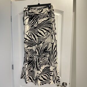 New Rachel Zoe Linen Blend Pull On  Wide Leg palm floral Crop Pants Size L